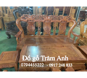 SaLon Gỗ Hương Đá Chạm Đào chín cột 12-6 